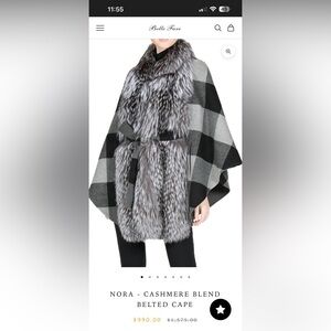 New CASHMERE BLEND BELTED CAPE with real fox. Floor sample, tag is removed.